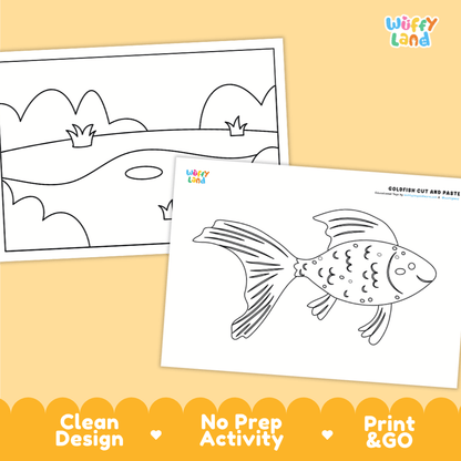 Goldfish Cut and Paste Craft and Coloring Activity Worksheets