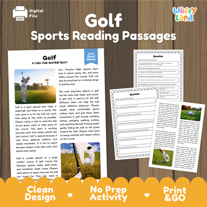 Golf Sports Reading Passages Worksheets and Comprehension Activity