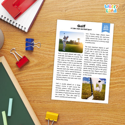 Golf Sports Reading Passages Worksheets and Comprehension Activity