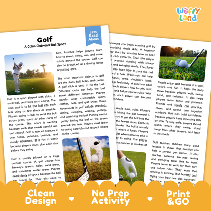 Golf Sports Reading Passages Worksheets and Comprehension Activity