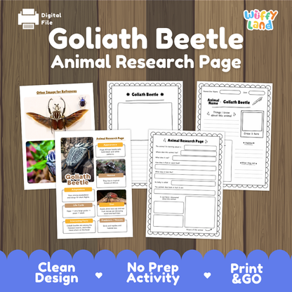 Goliath Beetle Animal Research Page Worksheets