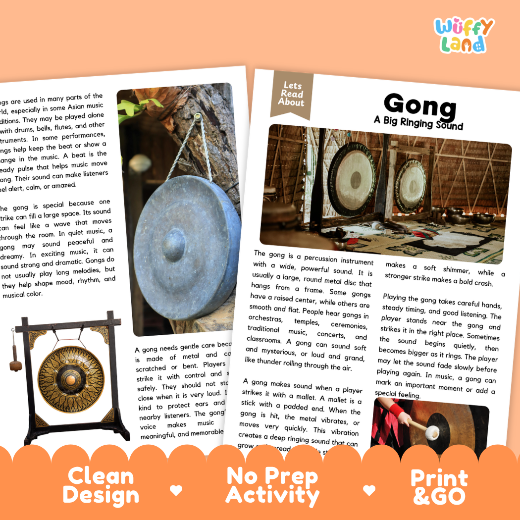 Teacher answer key page showing complete question solutions for Gong music education reading comprehension practice