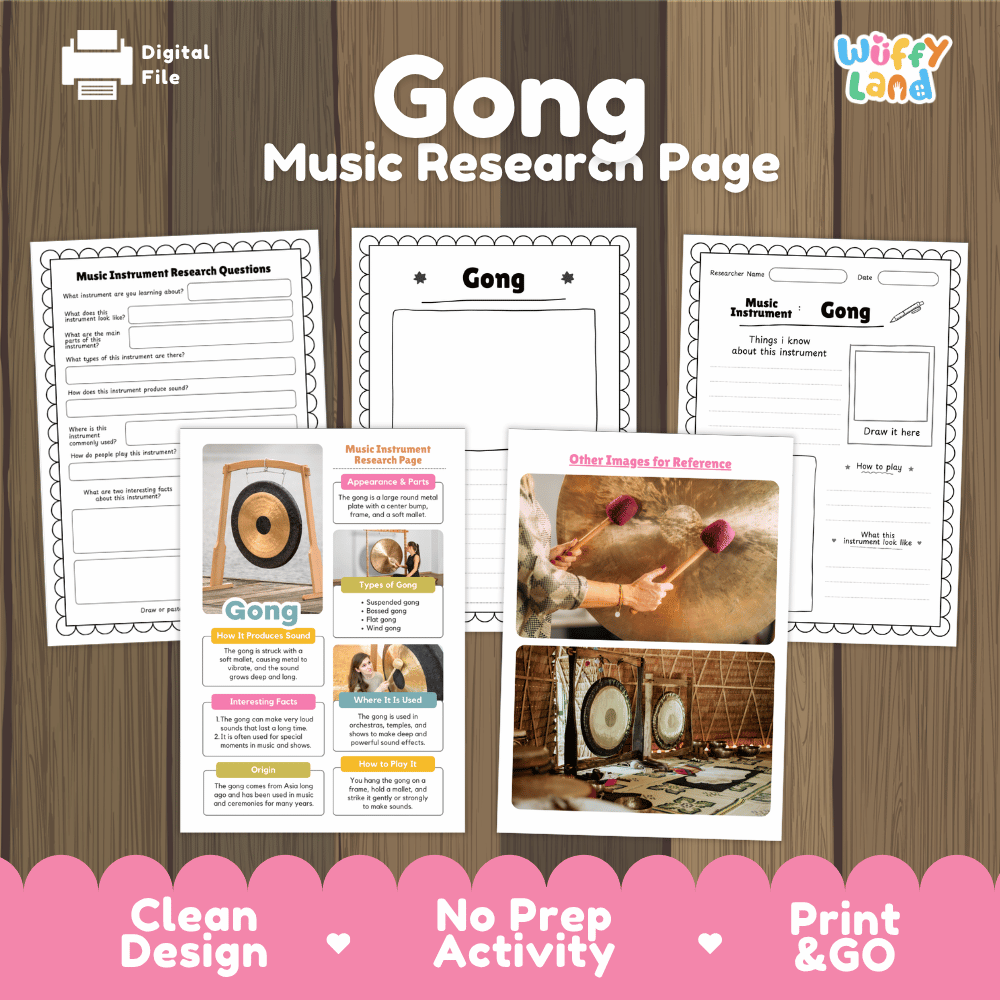Gong Music Research Page Worksheets and Fact Sheet