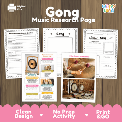 Gong Music Research Page Worksheets and Fact Sheet