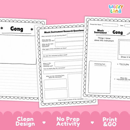 Gong Music Research Page Worksheets and Fact Sheet