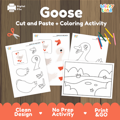 Goose Cut and Paste and Coloring Activity Worksheets