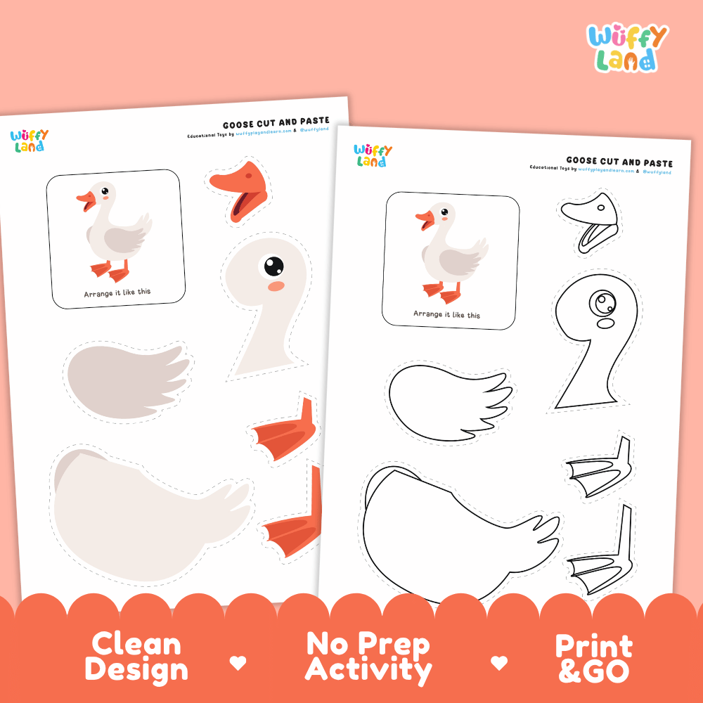 Goose Cut and Paste and Coloring Activity Worksheets
