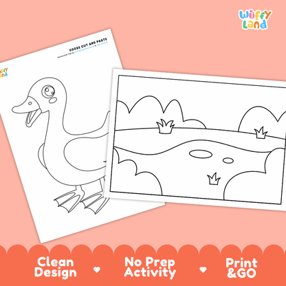 Goose Cut and Paste and Coloring Activity Worksheets