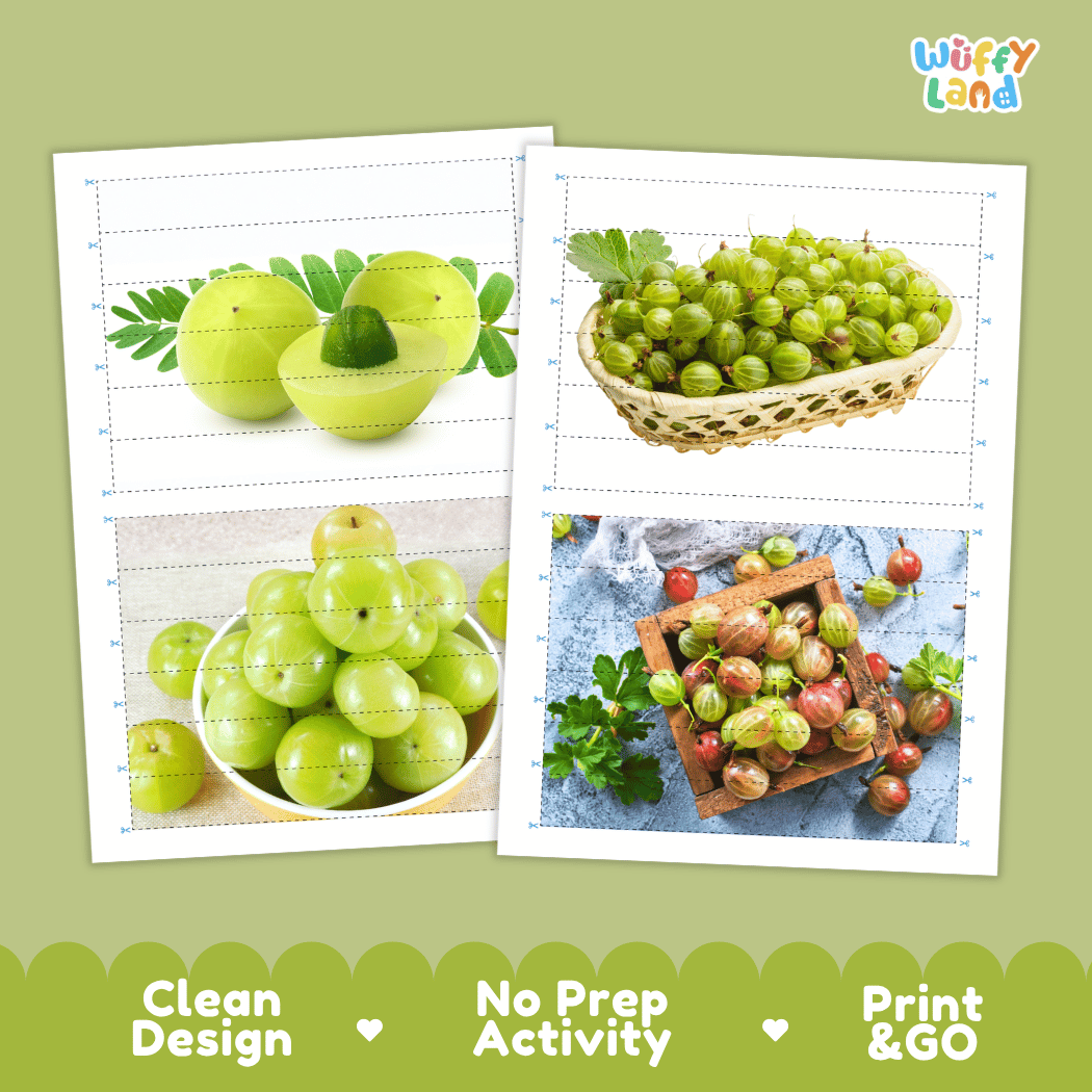 Gooseberry Cut and Match Activity Worksheets | Nuts and Dried Fruits Puzzle Printables