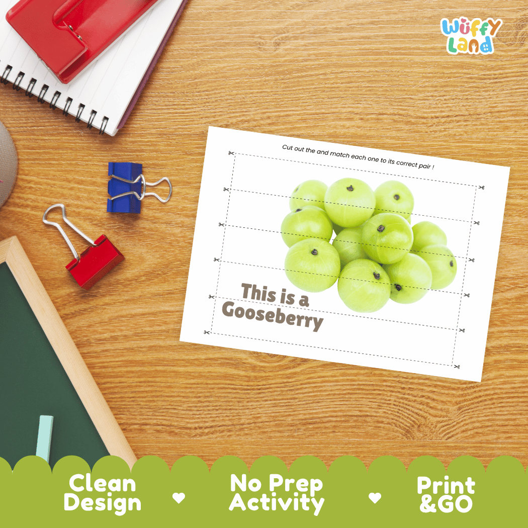Gooseberry Cut and Match Activity Worksheets | Nuts and Dried Fruits Puzzle Printables