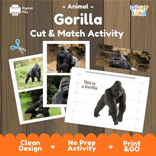 Gorilla Cut and Match Activity Worksheets | Animal Puzzle Printables