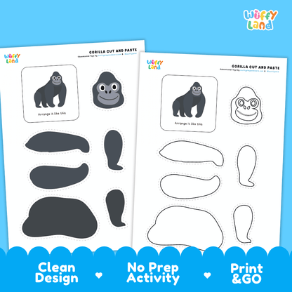 Gorilla Cut and Paste and Coloring Activity Worksheets