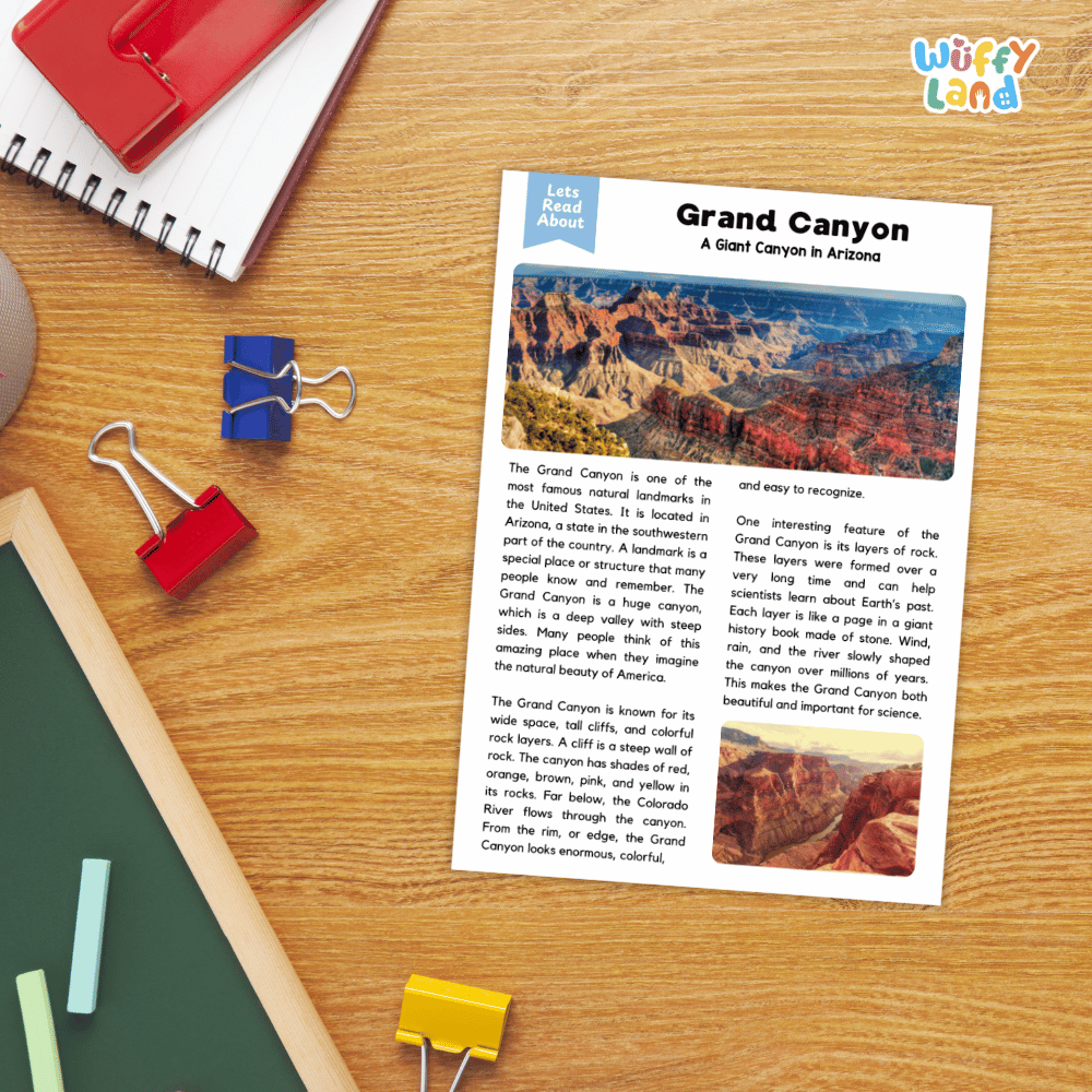 Grand Canyon Landmark Reading Passages and Comprehension Worksheets