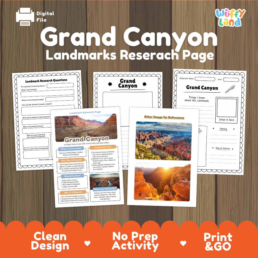 Grand Canyon Landmark Research Page Worksheets and Graphic Organizers