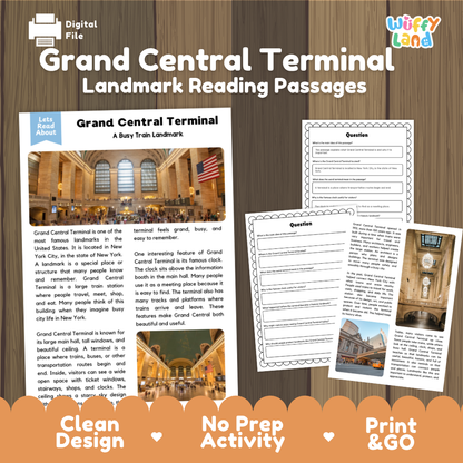 Grand Central Terminal Landmark Reading Passages and Comprehension Questions Worksheets