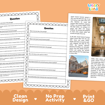 Grand Central Terminal Landmark Reading Passages and Comprehension Questions Worksheets