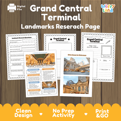 Grand Central Terminal Landmark Research Page Worksheets and Fact Sheet Activity