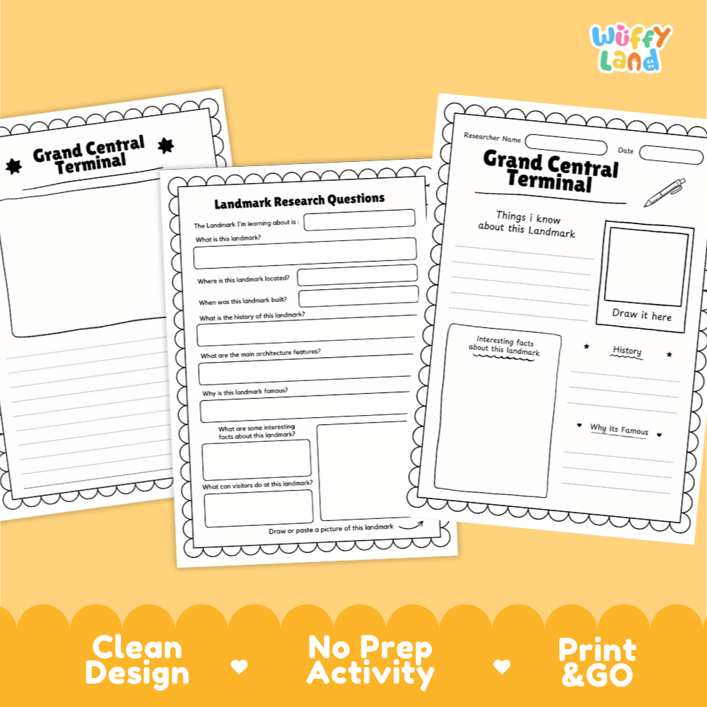 Grand Central Terminal Landmark Research Page Worksheets and Fact Sheet Activity