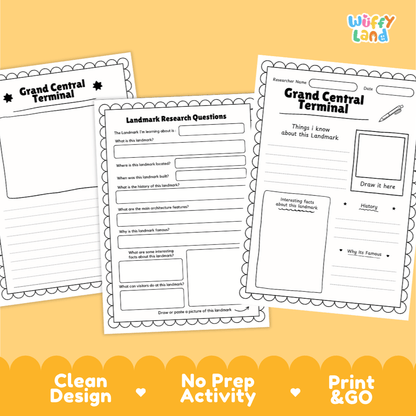 Grand Central Terminal Landmark Research Page Worksheets and Fact Sheet Activity