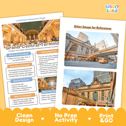 Grand Central Terminal Landmark Research Page Worksheets and Fact Sheet Activity