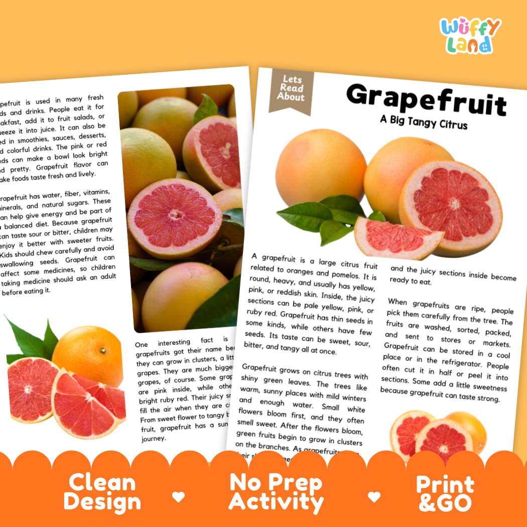 Teacher answer key page showing complete question solutions for grapefruit reading comprehension practice