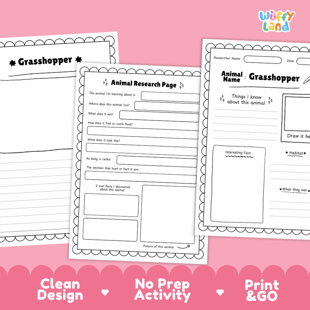 Grasshopper Animal Research Page Worksheets