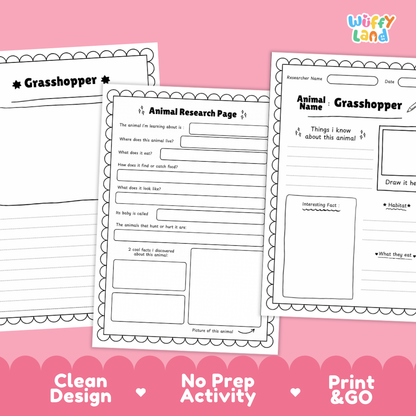 Grasshopper Animal Research Page Worksheets