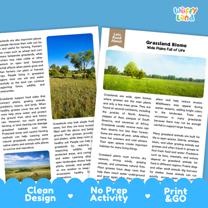 Teacher answer key page showing complete question solutions for Grassland Biome Earth science and biology reading comprehension practice