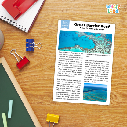 Great Barrier Reef Landmark Reading Passages and Comprehension Questions Worksheets