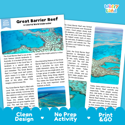 Great Barrier Reef Landmark Reading Passages and Comprehension Questions Worksheets