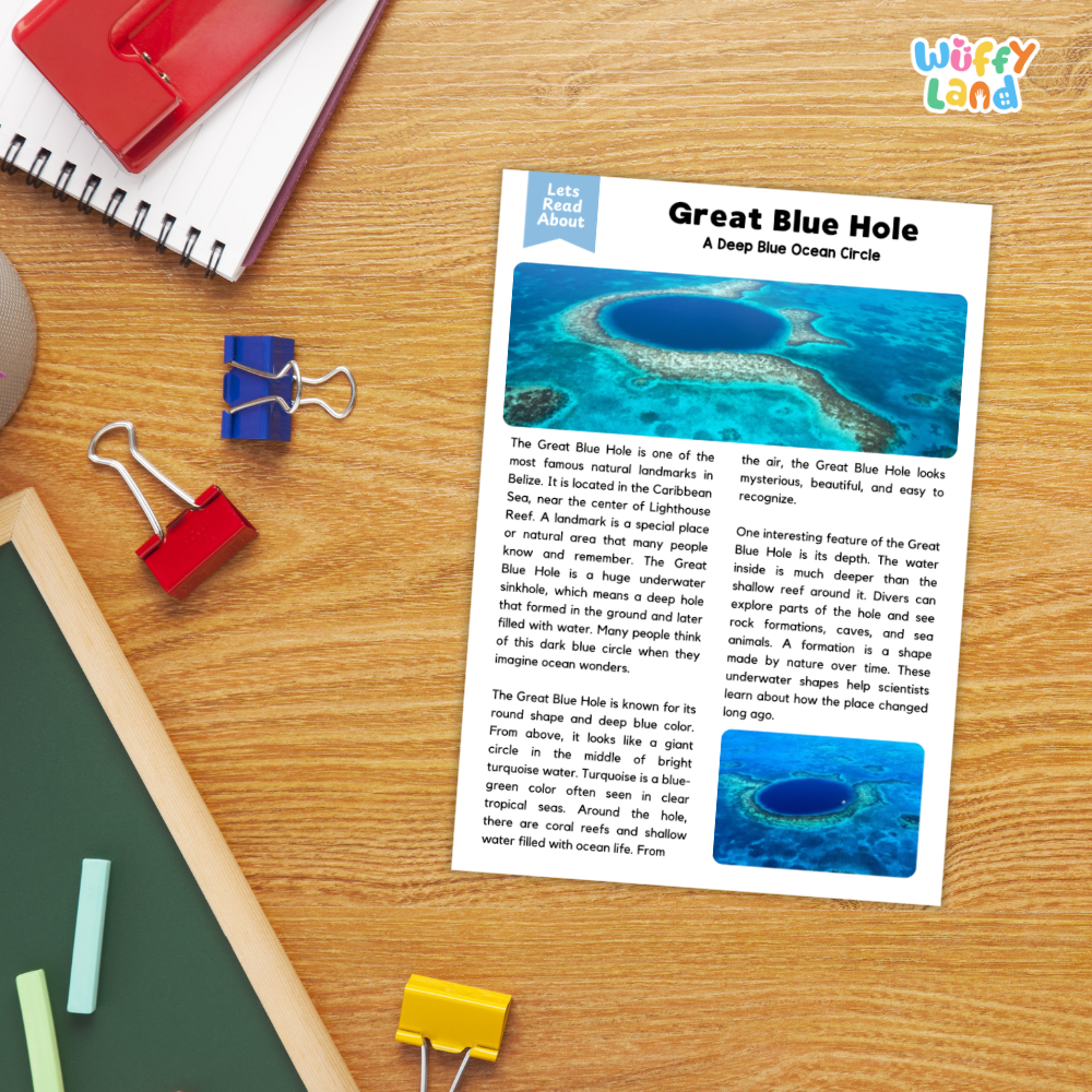 Great Blue Hole Landmark Reading Passage and Comprehension Questions Worksheets