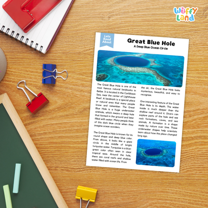 Great Blue Hole Landmark Reading Passage and Comprehension Questions Worksheets