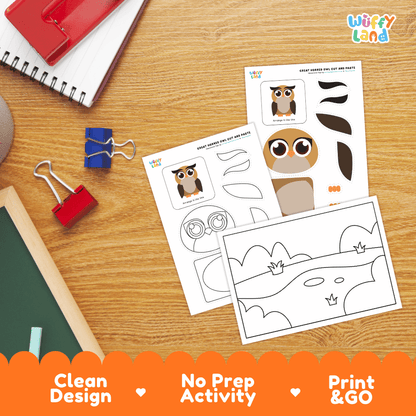Great Horned Owl Cut and Paste Craft and Coloring Activity Worksheets