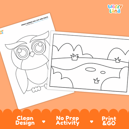 Great Horned Owl Cut and Paste Craft and Coloring Activity Worksheets
