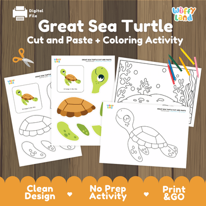Great Sea Turtle Cut and Paste Craft and Coloring Activity Worksheets