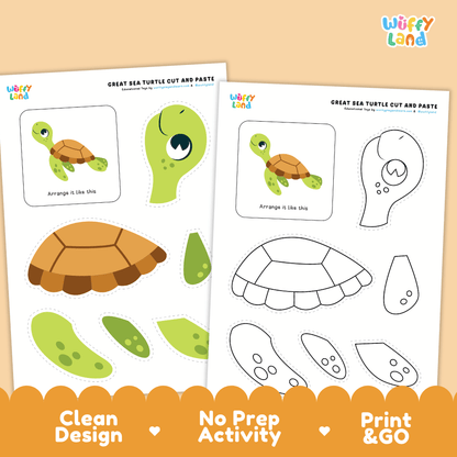 Great Sea Turtle Cut and Paste Craft and Coloring Activity Worksheets
