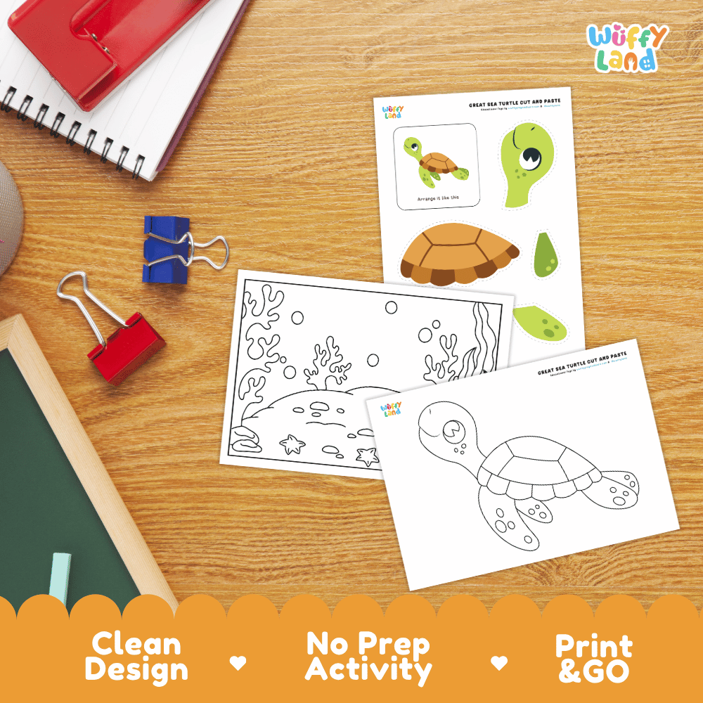 Great Sea Turtle Cut and Paste Craft and Coloring Activity Worksheets