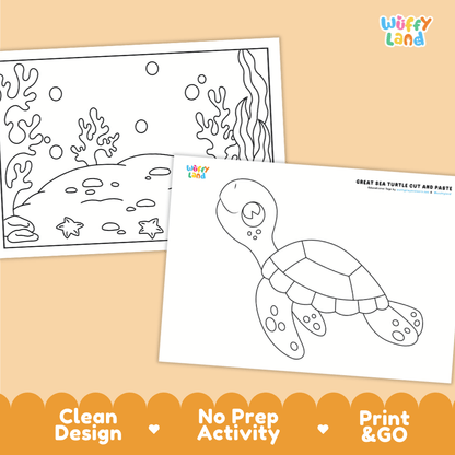 Great Sea Turtle Cut and Paste Craft and Coloring Activity Worksheets