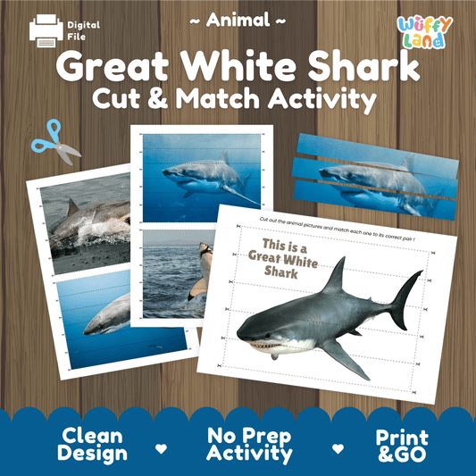 Great White Shark Cut and Match Activity Worksheets | Ocean Animal Puzzle Printables