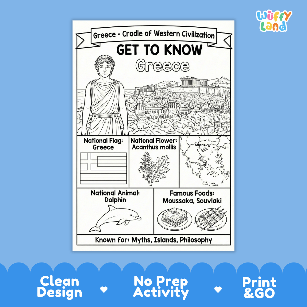 Greece Geography Coloring Poster | Country Study Research Worksheet Activity
