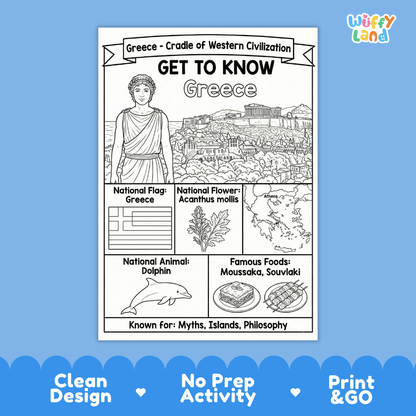 Greece Geography Coloring Poster | Country Study Research Worksheet Activity
