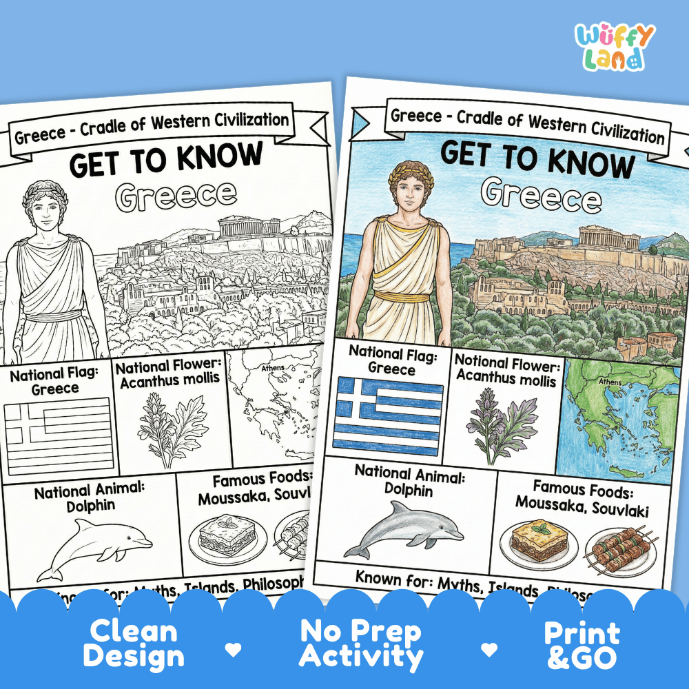 Greece Geography Coloring Poster | Country Study Research Worksheet Activity