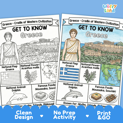 Greece Geography Coloring Poster | Country Study Research Worksheet Activity