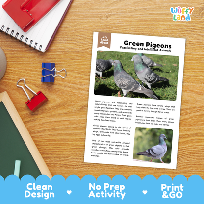 Green Pigeons Reading Passage and Comprehension Questions Worksheets with Answer Key