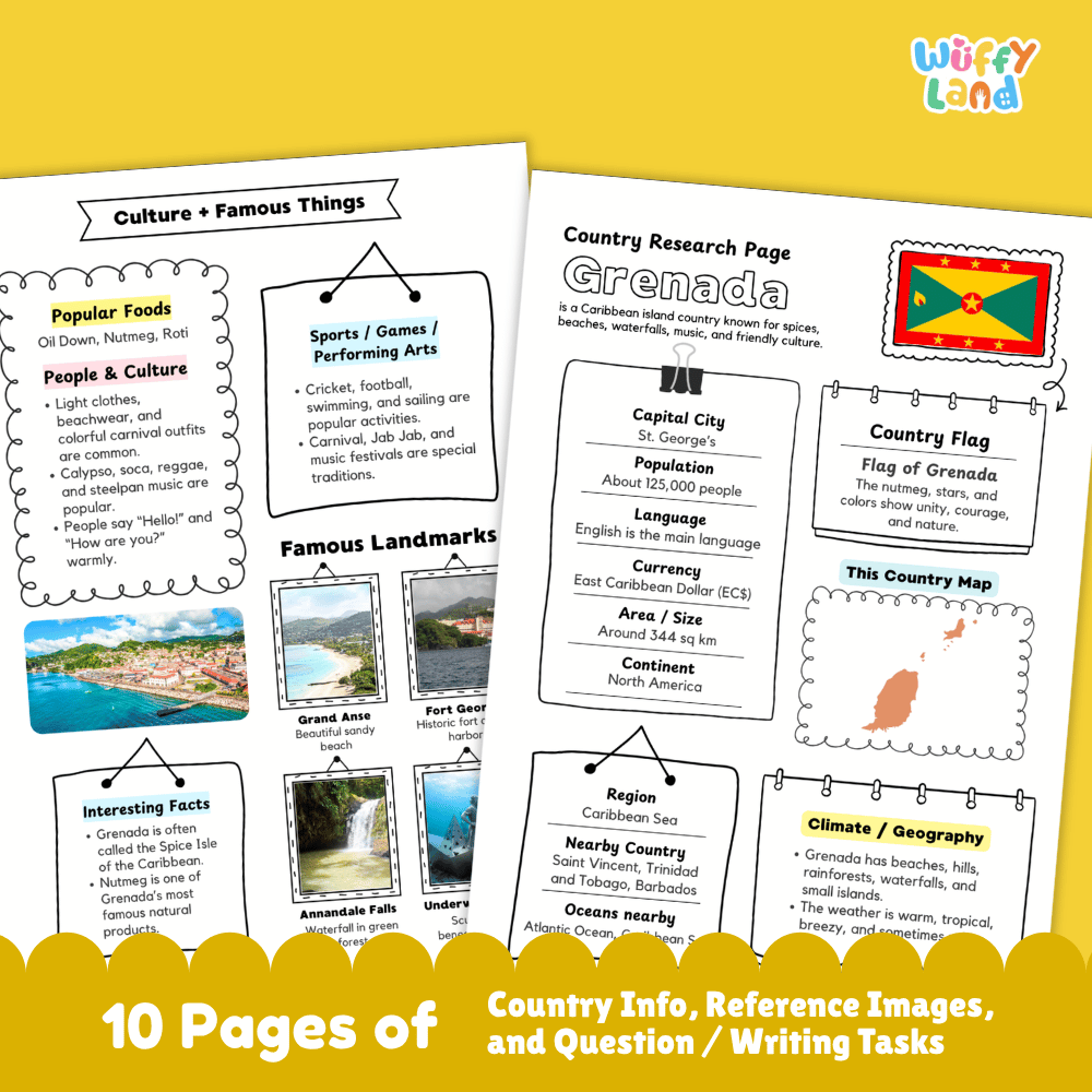 Grenada Country Research Project Worksheets and Activity Pages