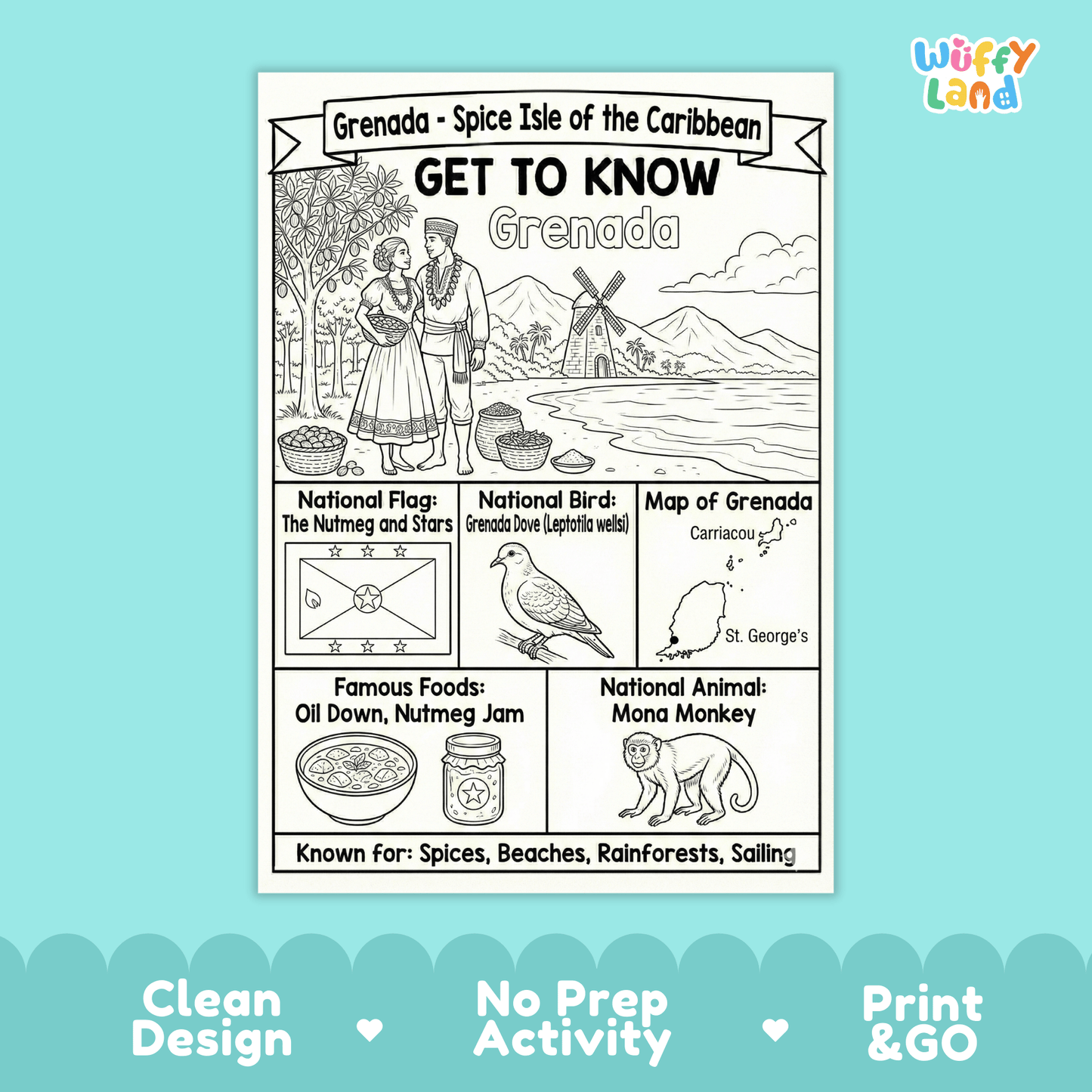 Grenada Country Study Geography Coloring Page Worksheet Activity