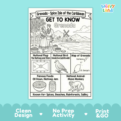 Grenada Country Study Geography Coloring Page Worksheet Activity