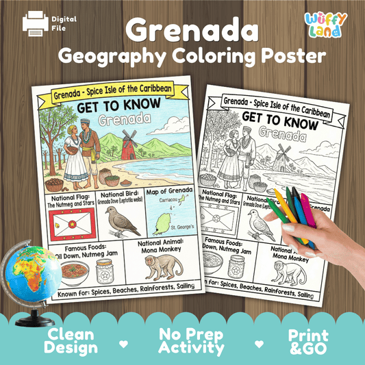 Grenada Geography Coloring Poster and Activity Worksheet
