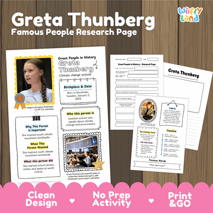Greta Thunberg Biography Research Project and Worksheets - Famous People in History