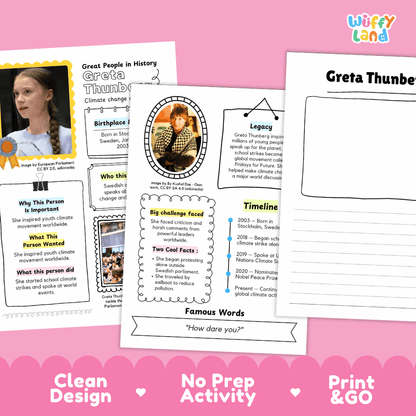 Greta Thunberg Biography Research Project and Worksheets - Famous People in History